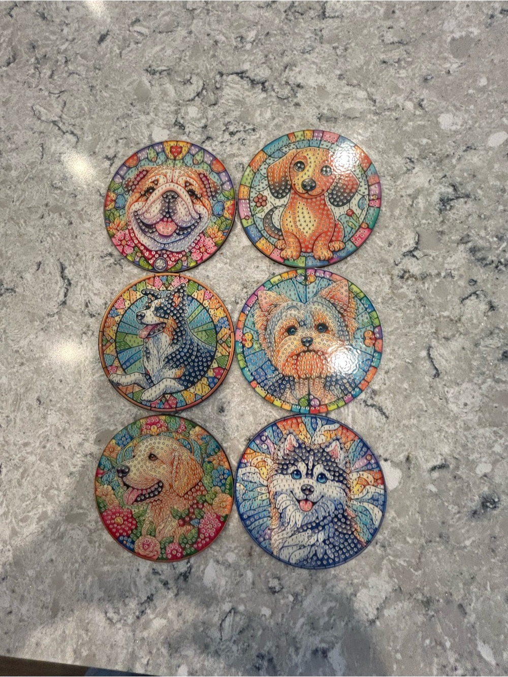 Sets of Pet Themed Coasters - Round Mosaic Art